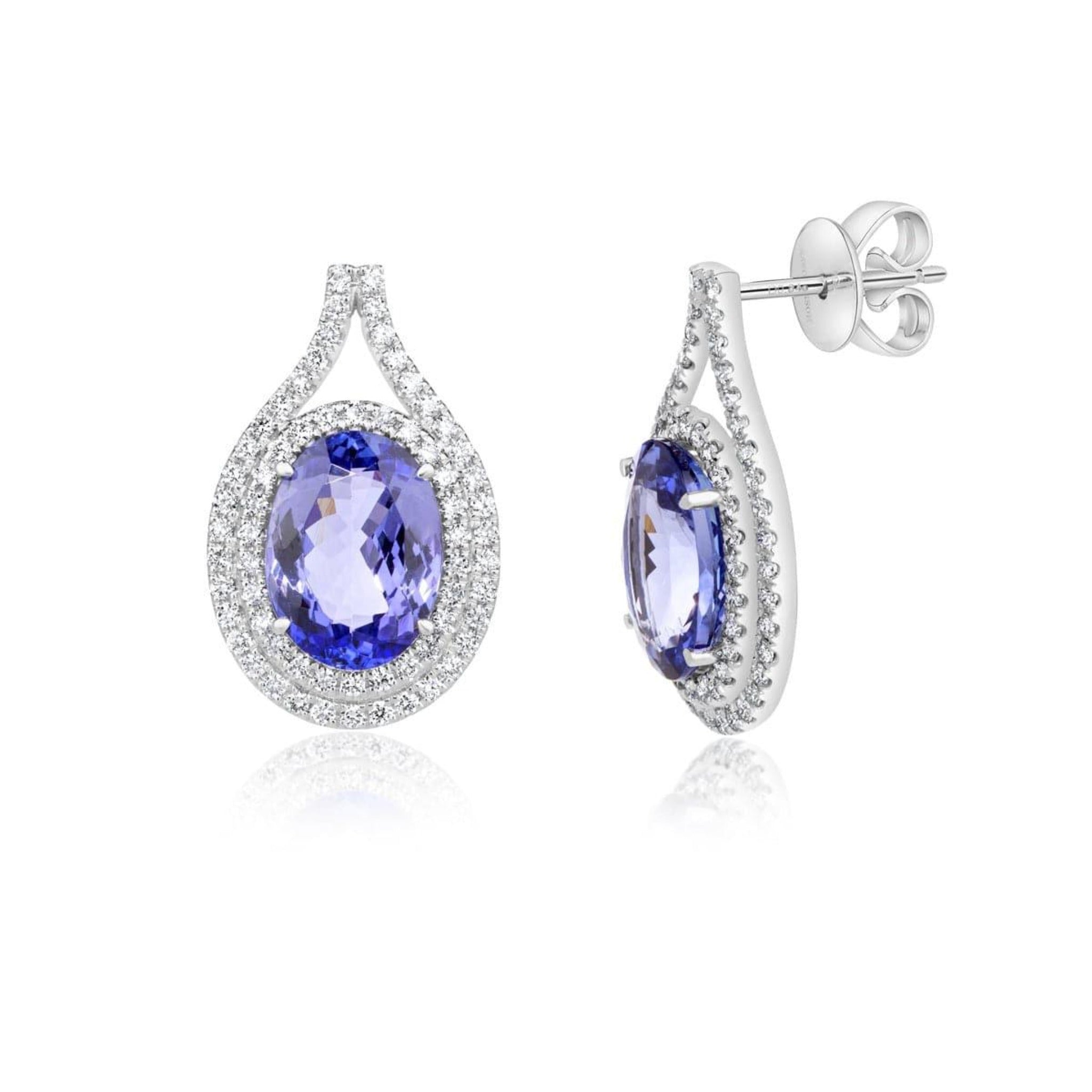 Tanzanite and Double Diamond Halo Earrings - Rosendorff Diamond Jewellers